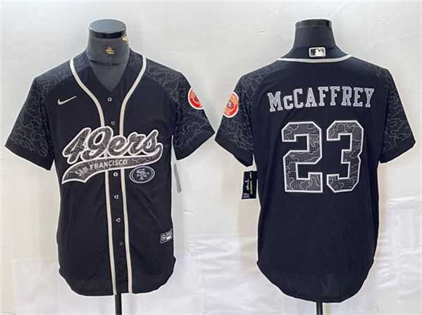 Men%27s San Francisco 49ers #23 Christian McCaffrey Black Reflective With Patch Cool Base Stitched Baseball Jersey